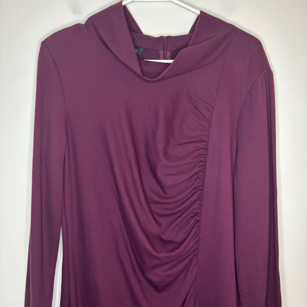 LAFAYETTE 148 NEW Matte Jersey Sheath Dress Womens 12 Purple Ruching $448 retail